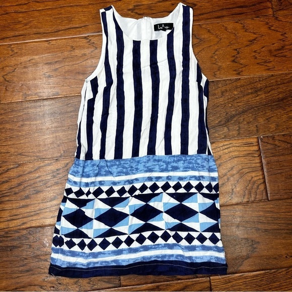 Lulus Women's Multitask-Queen Ivory Blue Print Shift Dress - Picture 7 of 11